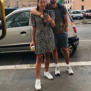 something navy leopard mini dress